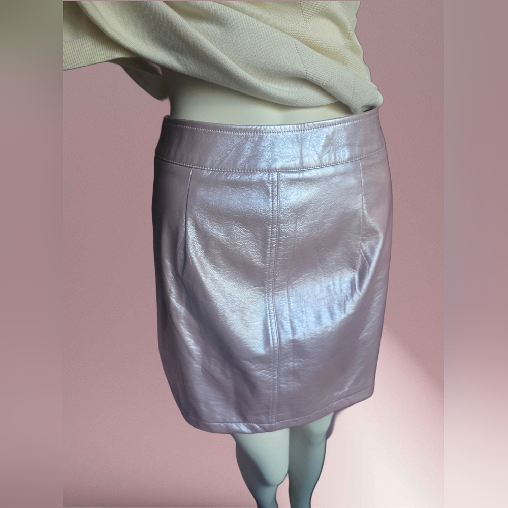 Y2K Metallic Pink Faux Leather Mini Skirt Tinseltown Back Zip Size L